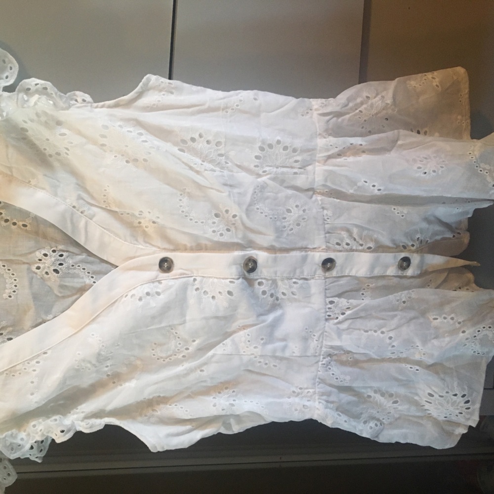 NWOT Womens white lace button up top
